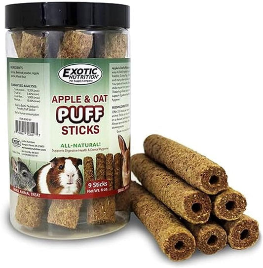 Apple & Oat Puff Sticks (6 oz.) - Healthy Natural High Fiber Chew Treat Made with Oat Hay - Rabbits, Guinea Pigs, Hamsters, Chinchillas, Degus, Prairie Dogs, Squirrels, Skunks, Opossums, Small Pets-PawvioPets