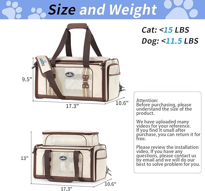 Cat Carrier,Dog Carrier for Small Dogs,TSA Approved/Expandable/3D Foldable Mat/900D Wear Resistant Oxford Fabric,Pet Carrier Airline Approved,Dog Car Seat for Car Travel,Outdoor Camping-PawvioPets