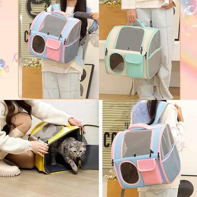 Cat Dog Carrier Backpacks,Pet Backpack Carrier, Bubble Backpack Pet Carriers with Breathable Mesh for Cats Small Dogs Puppies Animals for Travel, Hiking, Camping or Outdoor Use (Blue)-PawvioPets