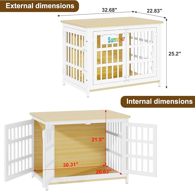 EasyCom 33" Dog Crate Furniture with Name Tag, Heavy Duty Dog Kennel Indoor for Medium and Small Dogs, Double-Doors Sturdy Metal Dog Cage, Decorate House as TV Stand, End Table, Bedside Table-PawvioPets