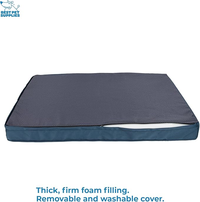 Best Pet Supplies Cute Dog Crate Mat Flat Bed with Waterproof Exterior, Thick Orthopedic Egg Foam Mattress, and Soft Sherpa Fleece Cover for Small, Medium, and Large Breeds - Blue, 30X20X3-PawvioPets