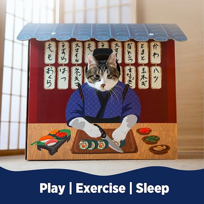 Cat Beds for Indoor Cats, Cardboard Cat House with Scratchers, Izakaya Bar, Large Sturdy Cat Furniture Condo Cave Tent, Easy to Assemble Pet Toys Accessories Stuffs, Bunny Small Animals-PawvioPets