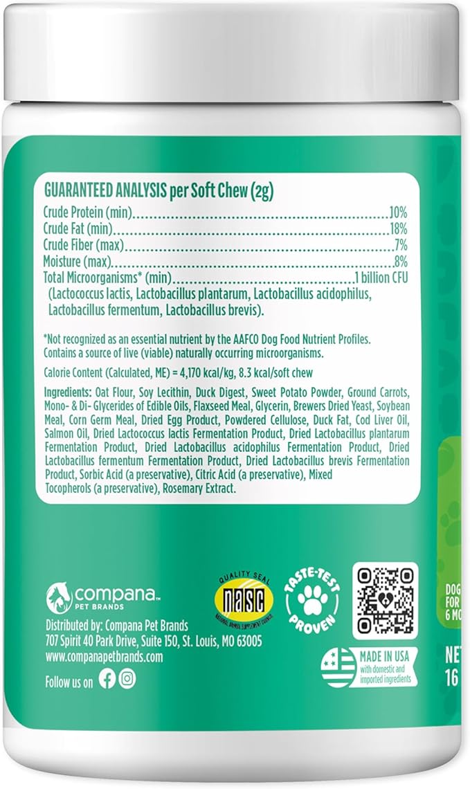 Doggie Dailies Probiotics for Dogs, Advanced Probiotics with Prebiotics, Promotes Digestive Health, Supports Immune System & Overall Health, Duck Flavor, 225 Chews-PawvioPets