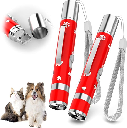 EAWONGEE Cat Toys, Rechargeable Interactive Toy for Cats with 7 Light Projection Modes, Indoor Kitty Pet Dog Toy for Training Chaser, 2 PCS Red-PawvioPets