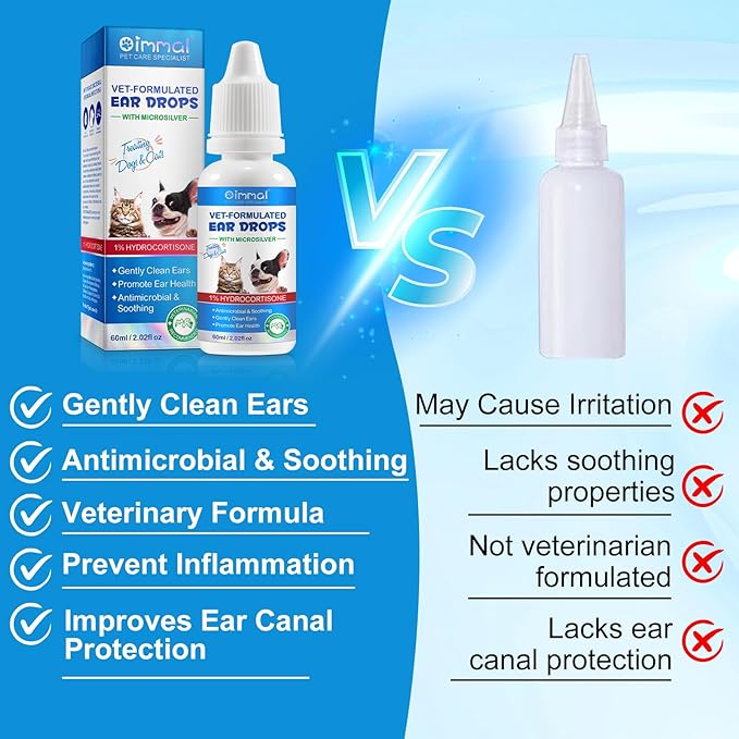 Dog & Cat Ear Infection Treatment Drops, Pets Ear Cleaning Drops with 1% Hydrocortisone for Dog & Cats Yeast Infection, Itchy Ear Relief, Treats Ear Infections for Dogs & Cats - 2 fl oz-PawvioPets