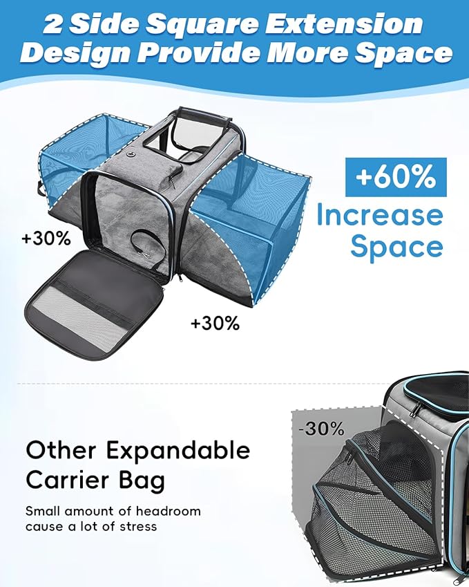 Expandable Travel Pet Bag, Scratch-Resistant Breathable Mesh, Crossbody&Tote Design, Durable&Spacious, Pet Carrier with High-Visibility Windows, Easy-Cleaning Fabric, Removable Soft Pad&Shoulder Strap-PawvioPets