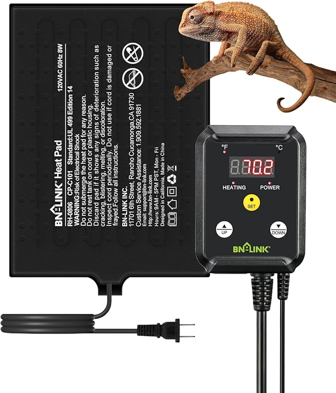 BN-LINK Durable Reptile Heating Pad 6" X 8" with Digital Thermostat Under Tank Heater Terrarium Warmer Combo Set for Turtles, Lizards, Frogs, and Other Reptiles-PawvioPets