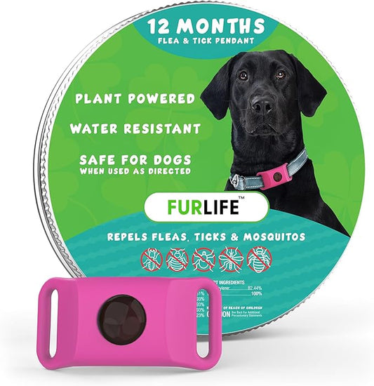 FurLife Pink Dog Tag, Flea and Tick Prevention for Dogs - Waterproof Pendant for Collar, Safe for All Breeds-PawvioPets