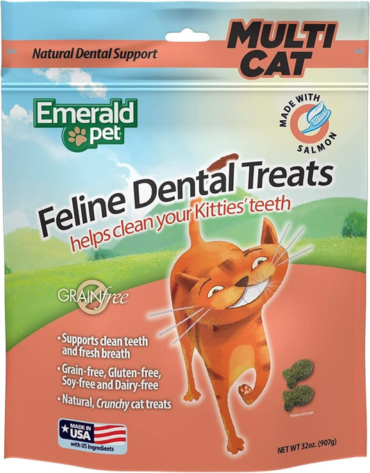 Feline Dental Treats — Tasty and Crunchy Cat Dental Treats Grain Free — Natural Dental Treats to Clean Cat Teeth, Freshen Breath, Reduce Plaque and Tartar Buildup — Salmon Treats, 32 oz (32 oz)-PawvioPets