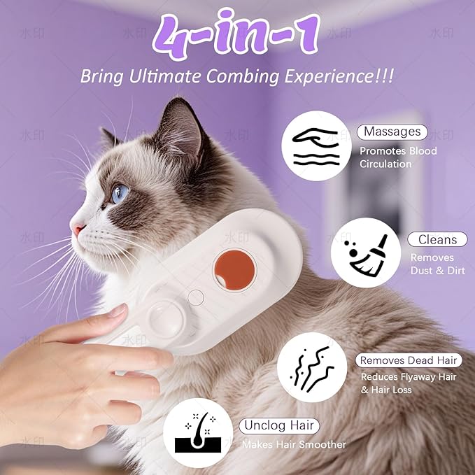 4 in 1 Cat & Dog Steam Brush for Long/Short Hair Shedding - Rechargeable Pet Grooming Brush with Anti-Static Steam Spray, Foldable Handle & Dual Massage Modes for Home Pet Spa Cleaning-PawvioPets