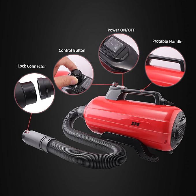 Dog Pet Dryer, 3000W High Velocity Pet Dryer Adjustable Speed Dog Grooming Blower Double Motor, Pet Grooming Hair Drying(4HP), Hot Air Dog Hair Dryer Blower with 2 Nozzle-PawvioPets