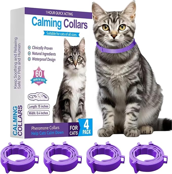Calming Collar for Cats 4 Pack - Pheromone Collar for Stress and Anxiety Relief, Lasts 60 Days, Adjustable, Water-Resistant & Breakaway Design to Make Cats Relaxed-PawvioPets