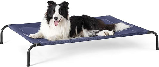 Bedsure Outdoor Elevated Dog Bed Large Sized Dog, Portable Indoor & Outdoor Cooling Raised Cot Pet Hammock Bed with Skid-Resistant Feet, Frame with Breathable Mesh, Deep Sea Blue, 49 inches-PawvioPets