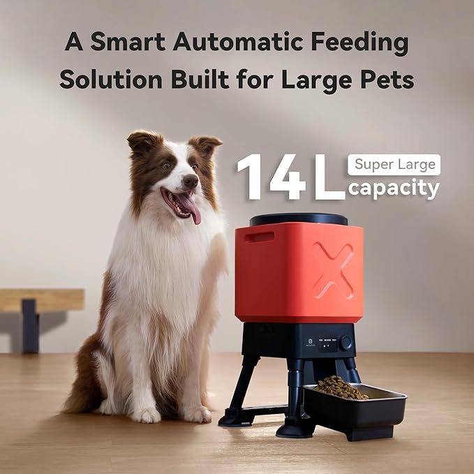 14L Automatic Dog Feeder for Large Breed – Extra Large Capacity, Anti-Blockage, Timed Auto Dog Food Dispenser, Dual Power Supply, Stainless Steel Bowl-PawvioPets