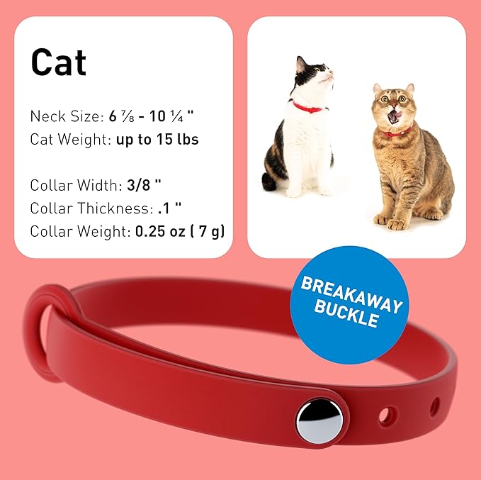 Cat Collar 2 Pack - Soft, Comfortable, and Lightweight Safety Breakaway Collar with Name Tag Ring for Outdoor Cats and Sensitive Skin Kittens by Nuvuq (6 ⅞" to 10 ¼", Red)-PawvioPets