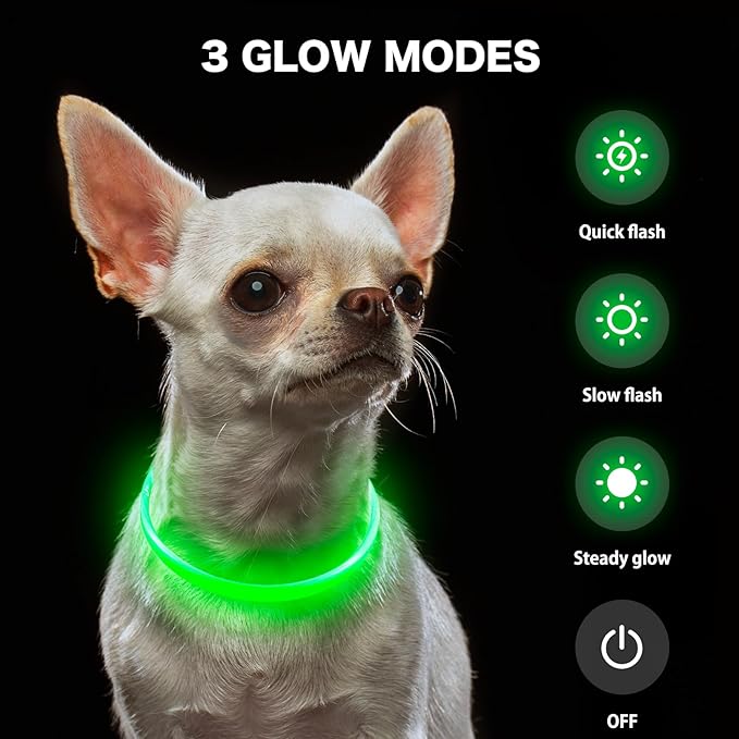 BSEEN Light Up Dog Collar - Rainproof Rechargeable LED Dog Collar - TPU Cuttable Glowing Pet Collar for Small Dogs& Cats - Puppy Safety Dog Lights for Night Walking (XS- Green 40cm)-PawvioPets