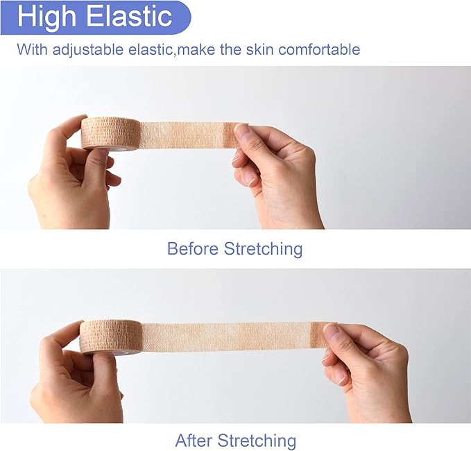 9 Pack 1" x 5 Yards Self Adhesive Bandage Wrap Self Stick Wrap for Ankle, Wrist, Finger, Sports, Breathable Cohesive Vet Tape for Pets (Skin Color)-PawvioPets