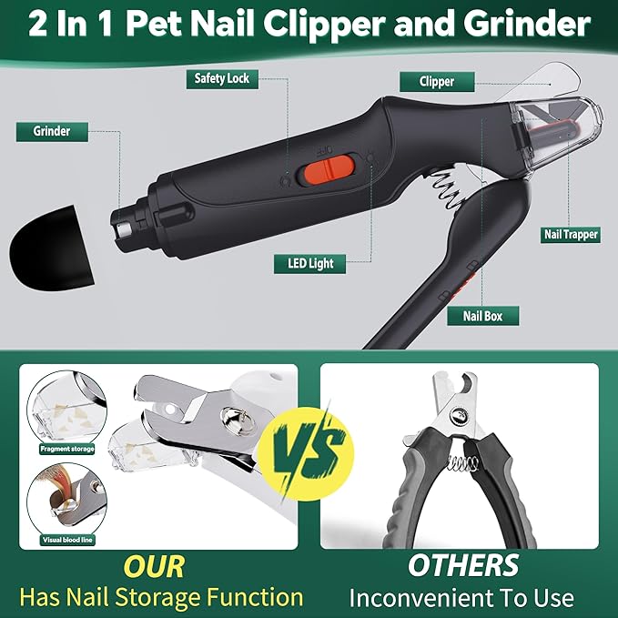 2-in-1 Dog Nail Clippers & Cat Nail Clippers Trimmers for Large Medium Small Dogs Cats Claw Trimmer Quick Sensor and Safety Guard USB Rechargeable with 2 LED Lights Dogs Nail Trimmer-PawvioPets