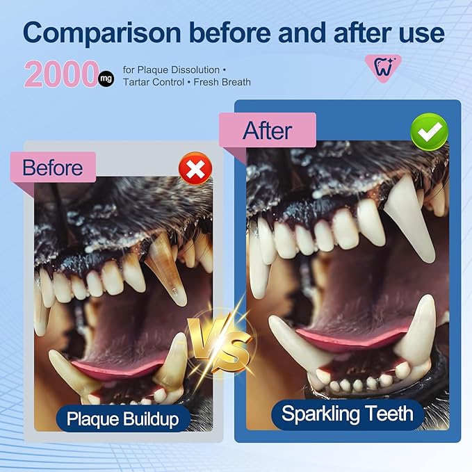 Dental Powder for Dogs & Cats - 5 Strains of Probiotics with 10B CFU, Natural Ingredients for Plaque & Tartar Control, Fresh Breath Oral Care,Safe for All Breeds & Ages Pets - 6.35oz(180g)-PawvioPets