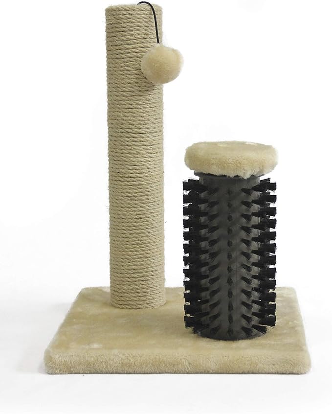 Amazon Basics Cat Scratcher - Indoor Classic Single Cat & Kittens Scratching Post with Brush, Small (16.5" H) - Beige-PawvioPets