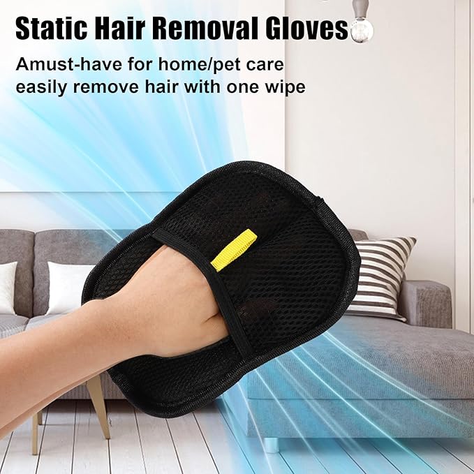 2pcs Pet Hair Removal Gloves, 2 Style Reusable Pet Hair Static Remover Mitt Glove for Cat Dog Sofa Furniture Carpet Curtain Bed Sheet Clothes Car Seat Cleaning Tool (Regular & Five Finger Style)-PawvioPets