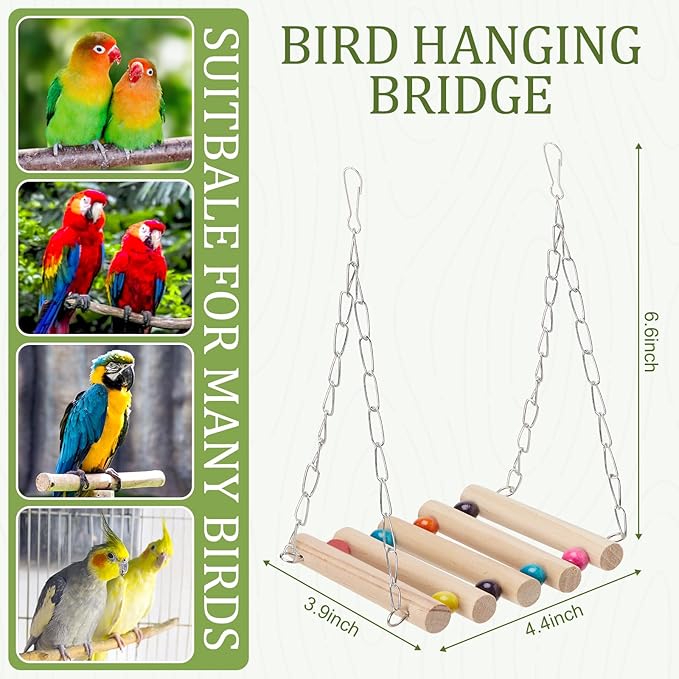 Bird Perches for Cage 6pcs Natural Bird Stand Branch for Cage with Hanging Bridge, Parrot Swing Toys Chewing Climbing Standing Branches Wood Pole Paw Grinding Fork Parakeet Platform-PawvioPets