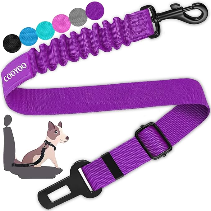 COOYOO Dog Seat Belt,Retractable Dog Car Harness Seat Belt for Car Adjustable Nylon Pet Safety Seat Belts Heavy Duty & Elastic Bungee Buffer-PawvioPets