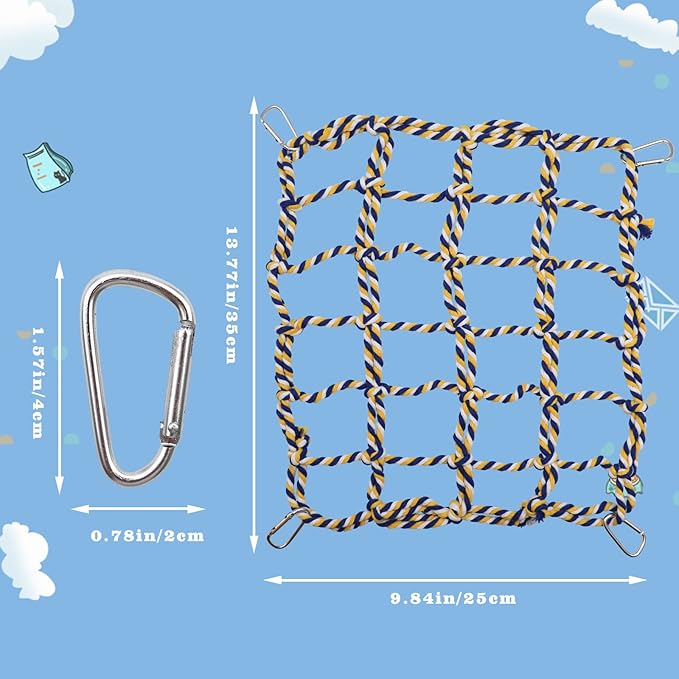 2 Pack Large Colorful Bird Rope Net, 14 × 10 Inches Rat Climbing Rope Net, Pet Hanging Hammock, Bird Ladder Rope Bridge, Small Animal Rope Net Toy, Cage Accessories for Rat Hamster Bird Ferret-PawvioPets