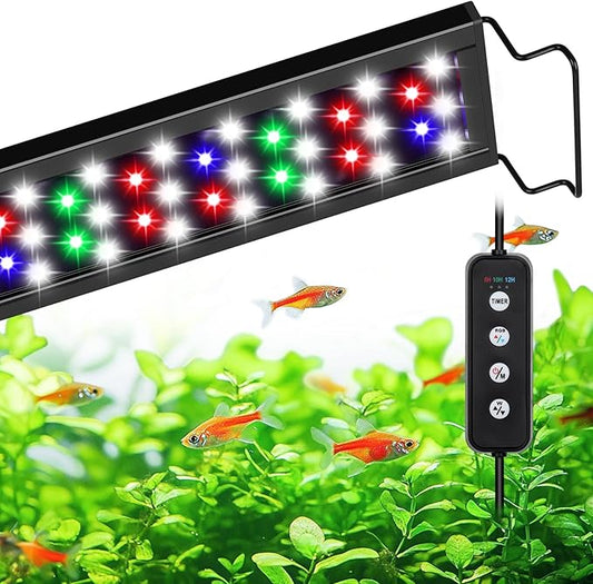 AQQA Aquarium Light,Full Spectrum Fish Tank Light for Plants,3 Mode+Timer+Adjustable Brightness,High Brightness LED Beads with Extendable Brackets for Freshwater (36W for 48-55inch)-PawvioPets