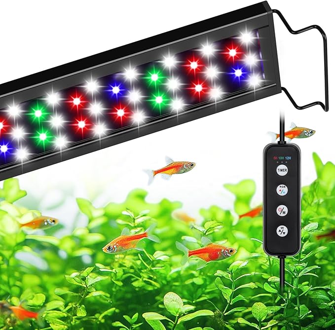 AQQA Aquarium Light,Full Spectrum Fish Tank Light for Plants,3 Mode+Timer+Adjustable Brightness,High Brightness LED Beads with Extendable Brackets for Freshwater (30W for 40-48inch)-PawvioPets
