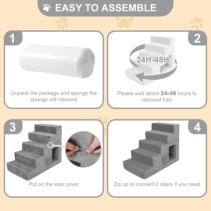 Dog Stairs for Small Dogs 23” H, 5-Step Dog Steps for High Bed, High-Density Foam Pet Stairs with Non-Slip Removable Washable Cover to Get on Bed-PawvioPets