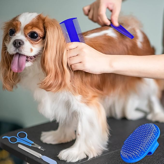 7-Piece Small Pet Grooming Kit with Brush, Nail Clippers, and Adjustable Strap for Rabbits, Hamsters, Guinea Pigs (Blue)-PawvioPets