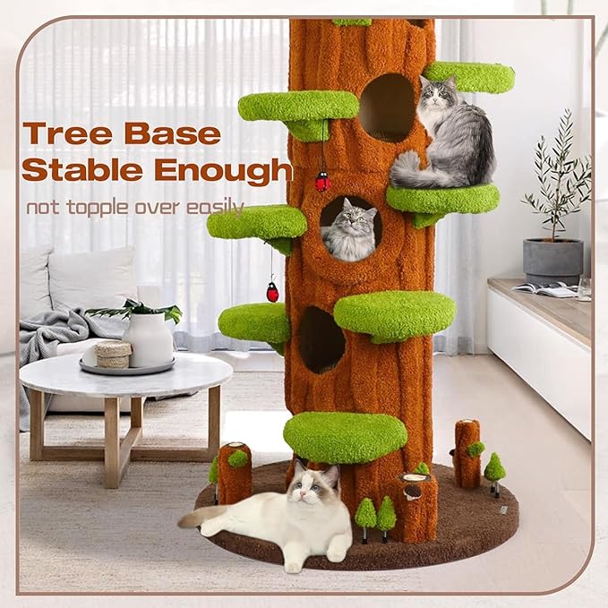 Extra Large Cat Tree Tower,90.55" Tall Forest Theme Cat Condo for Indoor Cats,Multi-Level Luxury Huge Cat Condo with Scratching Mats,Removable Mats,Heavy Duty House with Toys for Multi-Cat Household-PawvioPets