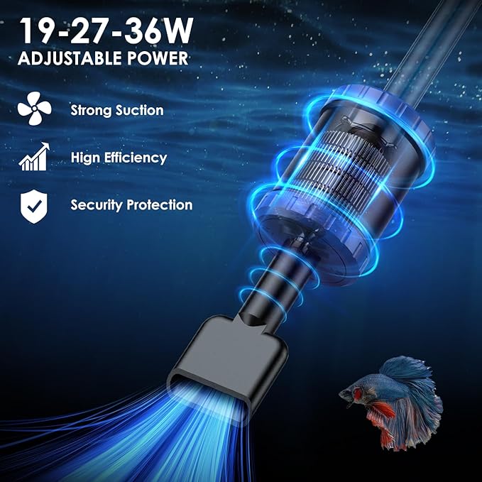 Electric Aquarium Vacuum Gravel Cleaner: 36W Fish Tank Cleaner Vacuum with Strong Suction for Water Change Wash Sand Algae Cleaner Water Shower and Water Circulation, Timed Off-PawvioPets