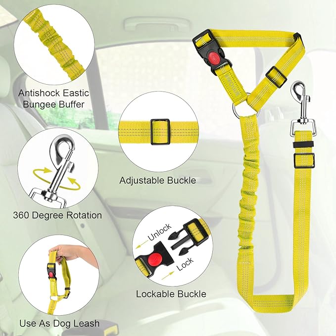 BWOGUE Pet Dog Cat Seat Belts, Car Headrest Restraint Adjustable Safety Leads Vehicle Seatbelt Harness (1 Pack)-PawvioPets