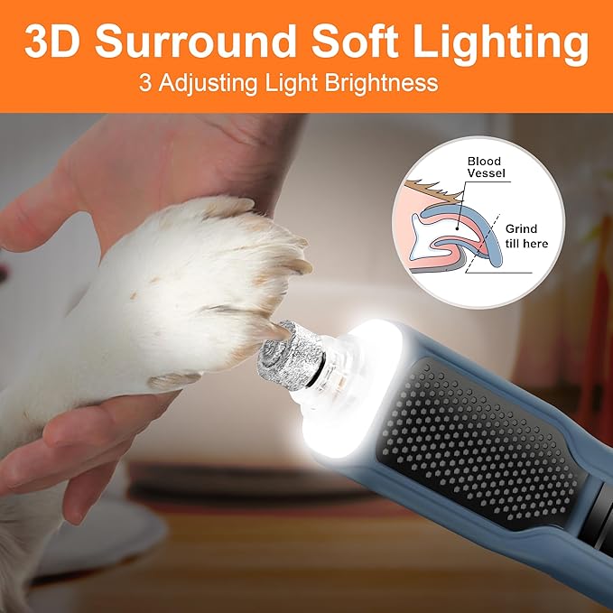 Dog Nail Grinder 7-Speed & 360° LED Light, Professional Pet Nail Grinder for Dogs and Cats, Electric Dog Nail Trimmer Painless Paws Grooming & Smoothing Tool for Large Medium Small Dogs Cats Pets-PawvioPets