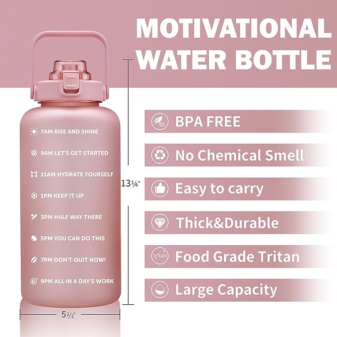 64oz,100oz,128oz Large Motivational Water Bottle with Time Marker, Leakproof & BPA Free Half Gallon Big Water Bottle with Straw Handle Tritan Frosted Water Jug for Gym,Fitness,Outdoor Sports-PawvioPets