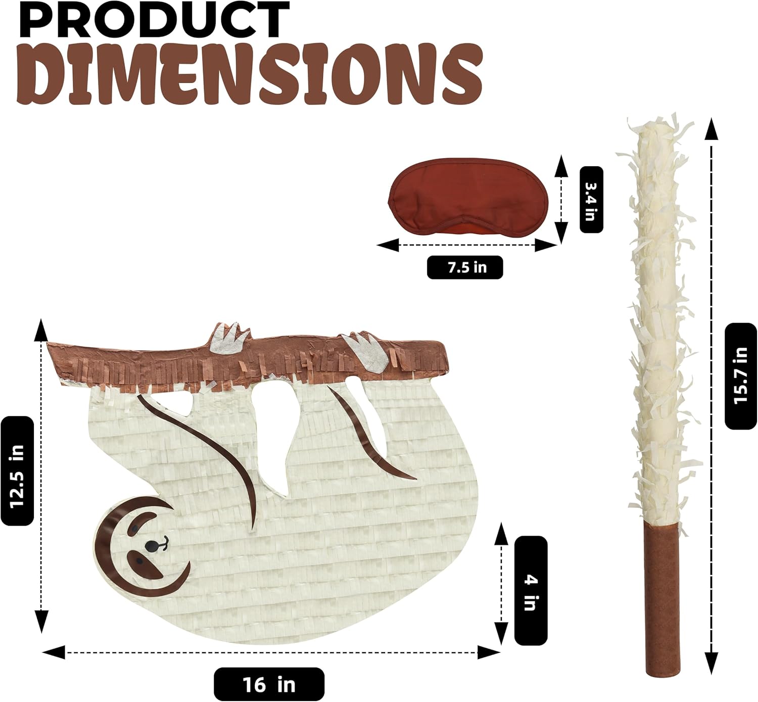 Sloth Pinatas Bundle with a Blindfold and Bat (16x12.5x4 Inches), Perfect for Birthday Parties, Farm Animal Theme Parties, Decorations