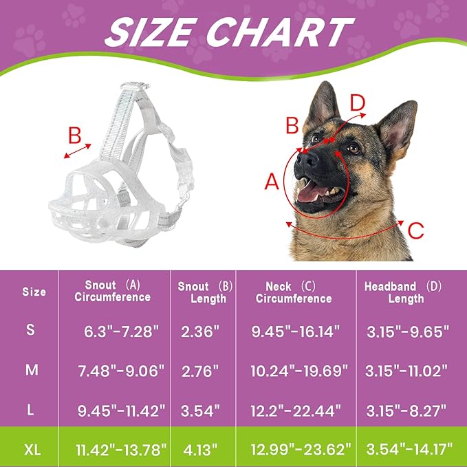 Glow-in-The-Dark Dog Muzzle, Basket Muzzle for Small Medium Large Dogs,Anti-Biting Chewing, Lightweight Cage Design,Allows Drinking & Panting,for Grooming & Training(Transparent Size XL)-PawvioPets