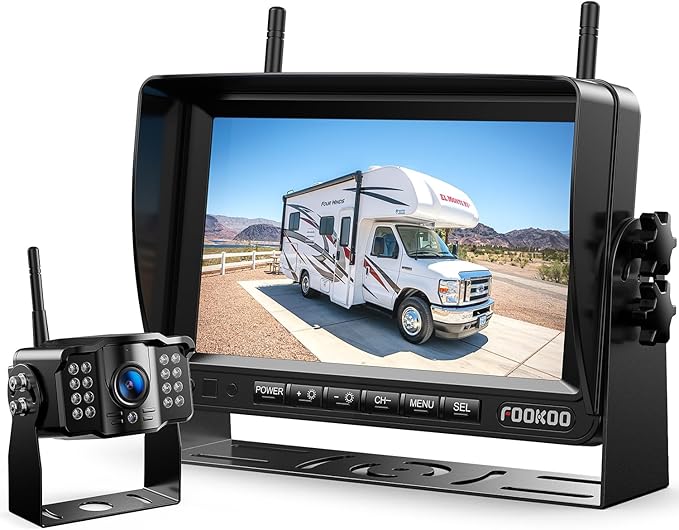 Fookoo HD 1080P 7-inch Wireless Backup Camera for Furrion RV, 7" Split Screen Monitor Plug-Play Easy Setup Rear View Camera DIY Guide Lines Waterproof for Truck RV Trailer Camper Motorhome - DW70101-PawvioPets