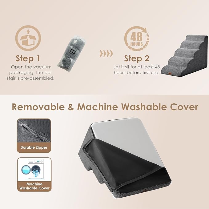 EHEYCIGA Curved Dog Stairs Ramp for High Beds 22.6" H, 5-Step Dog Steps for Small Dogs and Cats, Pet Stairs for High Bed Climbing, Non-Slip Balanced Pet Step Indoor, Grey-PawvioPets