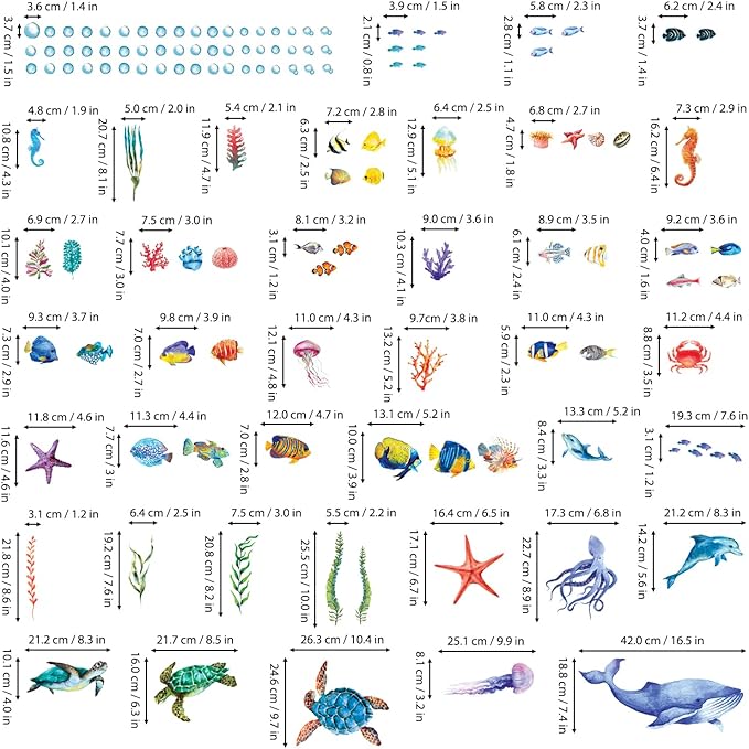 BASHOM DS12-8048 128 Pieces Under The Sea Wall Decals Ocean Fish Stickers Turtle Jellyfish Seaweed Removable for Kids Bedroom Nursery Living Room Home Art Decor Bathroom Baby-PawvioPets
