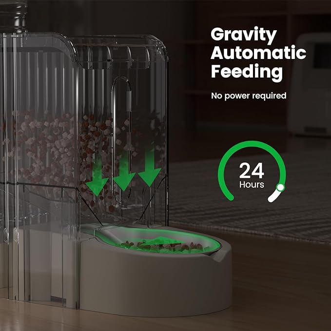 Gardner Pet Gravity Automatic 2-in-1 Pet Feeder, 0.8 Gallons*2 Cat Feeder and Water Dispenser Set, 100% BPA-Free Feeder and Stainless Steel Water Dispenser for Dogs, Cats, Rabbits, Puppies (Beige)-PawvioPets