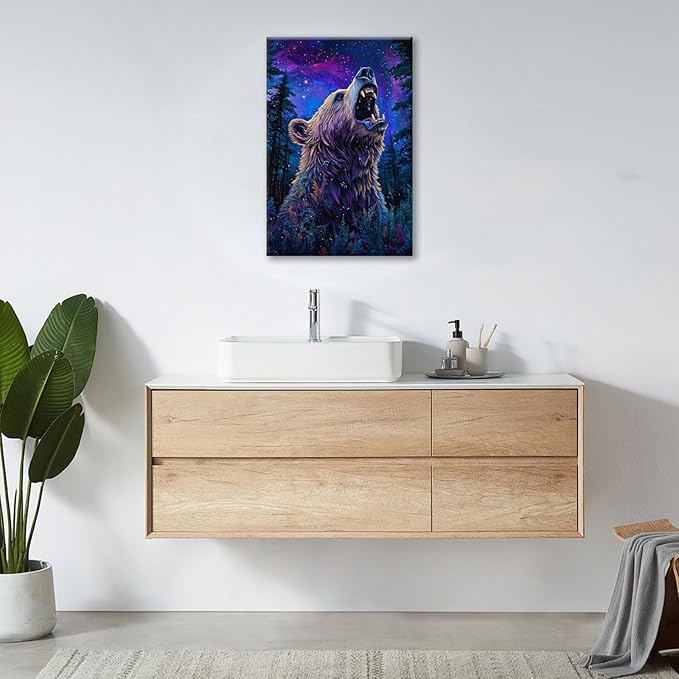 Bear Forest Wall Art Canvas Fantastic Animal Wall Decor Prints Framed Painting Pictures Gifts Artwork for Bathroom Kitchen 16"x24"-PawvioPets