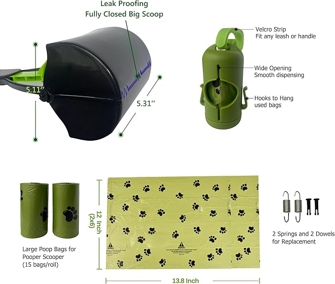 32" Pooper Scooper for Large Medium Small Dogs with Bag Attachment, Extra Long Handle Heavy Duty with 30 Dog Poop Bags & 1 Dispenser Poop Scoop, Foldable Dog Poop Picker Upper for Yard-PawvioPets