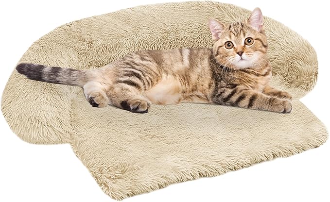 Calming Dog Bed Fluffy Plush Dog Mat for Furniture Protector with Removable Washable Cover for Large Medium Small Dogs and Cats (XS (31"x23.5"x5"), Beige)-PawvioPets