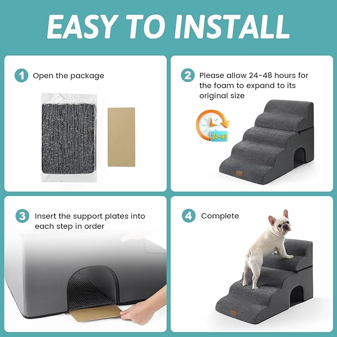 Extra Wide Dog Stairs with Tunnel, Detachable Large Pet Step for Small Medium Dog, Puppy or Cat, Ramp for High Bed, Couch, Sofa or Car, Stable, 19.7x33x22.4 inch, 5 Step, Dark Grey-PawvioPets