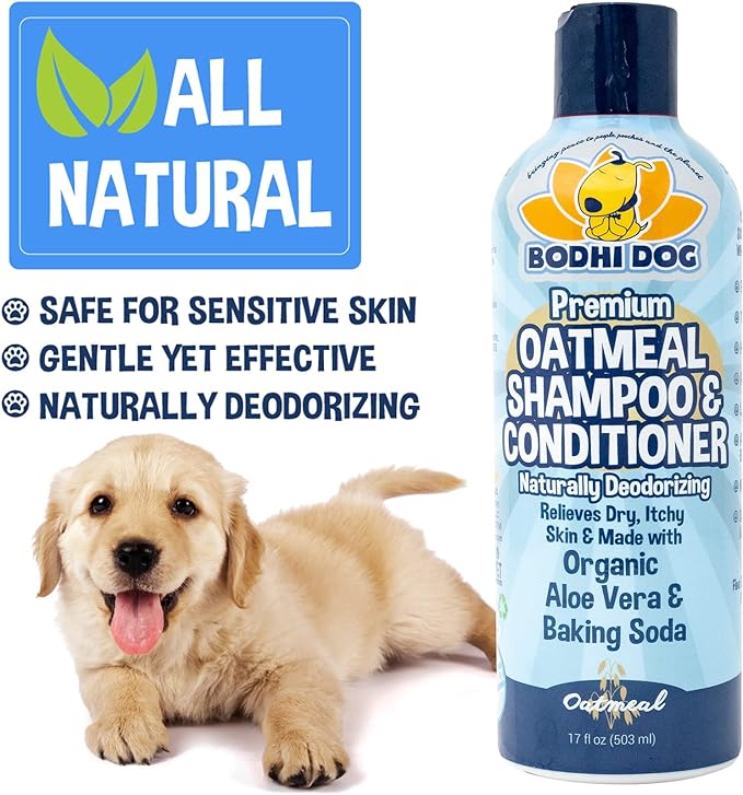 Bodhi Dog Grooming Bundle - Oatmeal Shampoo & Conditioner with Bath Brush - Pet Shower Supplies for Dogs and Cats - Gentle Care for Long, Short & Curly Hair, Safe and Effective, Made in USA-PawvioPets