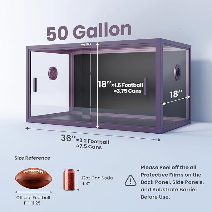 50 Gallon Bearded Dragon Tank, Reptile Enclosure for Easy Maintenance, Front Opening Reptile Tank with Top Screen Ventilation & Glass Sliding Door 36''x18''x18''-PawvioPets