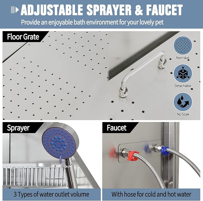 50" Pet Dog Bathing Station W/Ramp, Professional Stainless Steel Dog Grooming Tub W/Soap Box, Faucet,Rich Accessory, Dog Bathtub for Large,Medium,Small Pets, Washing Sink for Home (50" Left ramp)-PawvioPets